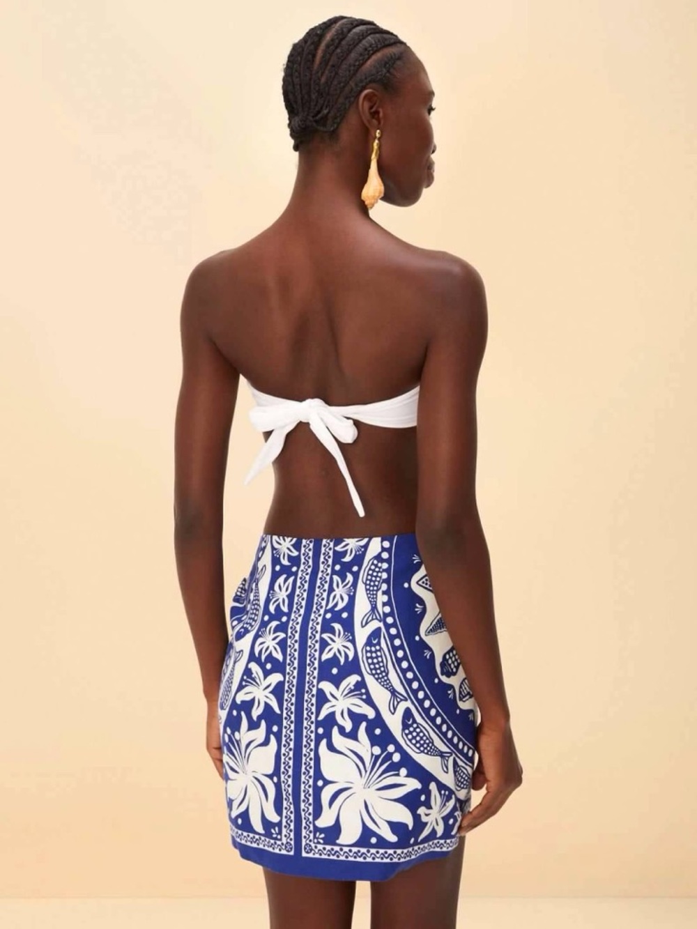 FARM Rio Blue Nature Linen Blend Tie Sarong Cover-up Skirt Size Medium NWT - Picture 3 of 14